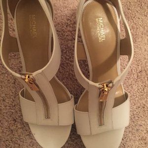 White Michael Kors block heels